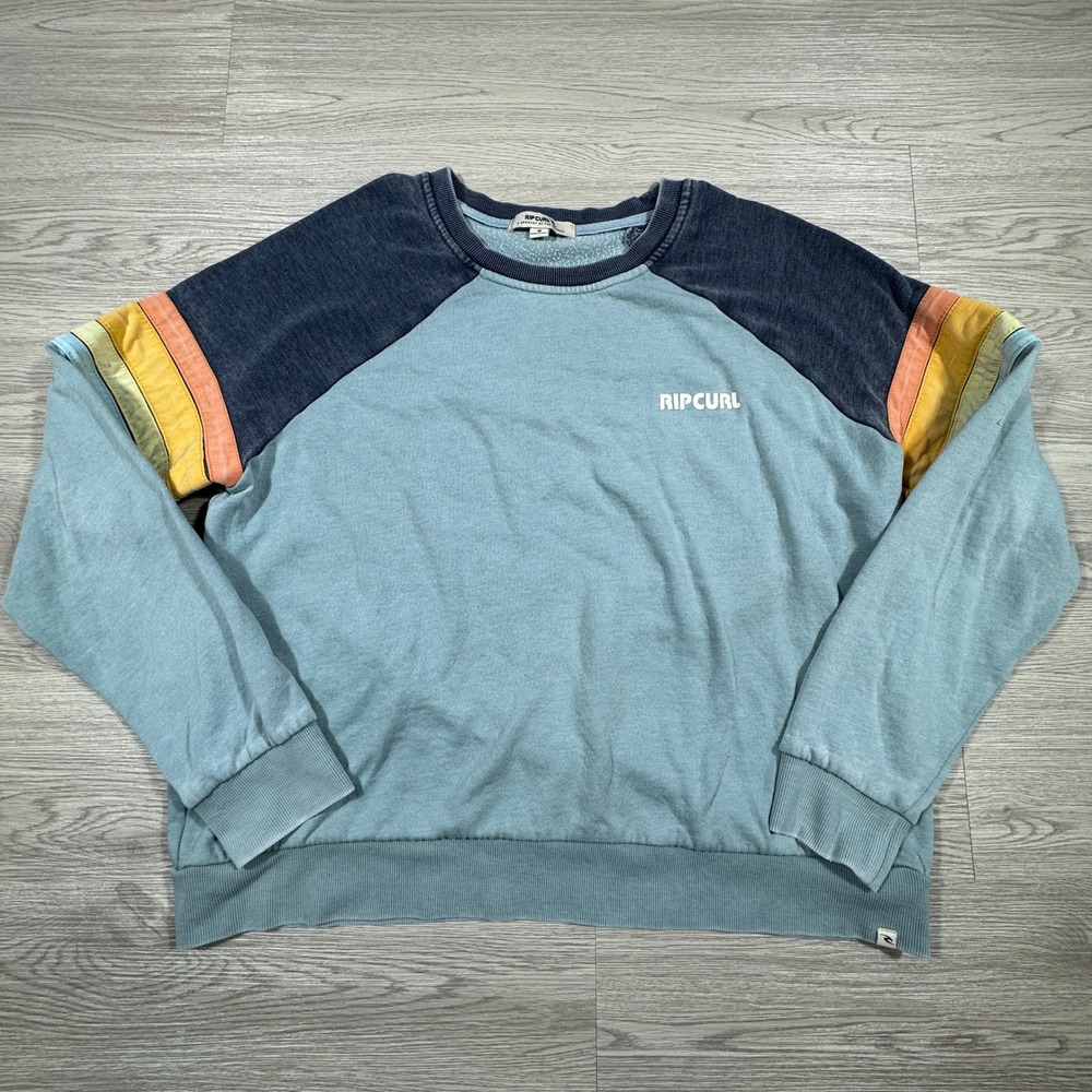 Rip Curl Men's Sweatshirt Raglan Retro Stripe Blue Medium Pullover Fleece